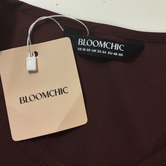 BLOOMCHIC 18-20 2X Plus Brown Round Neck Pleated Lantern Sleeve Blouse NWT B60 - Picture 8 of 8